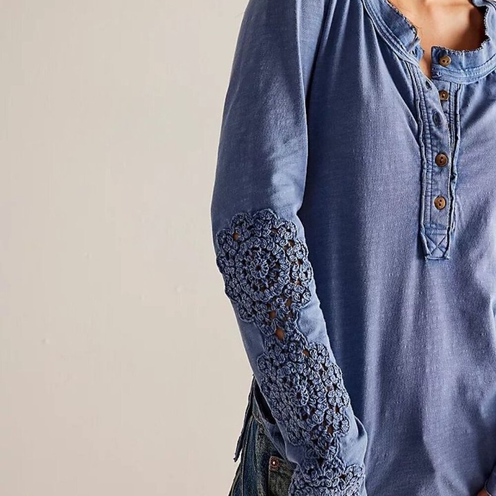 Free People Our Song Henley Lace Cuff Shirt